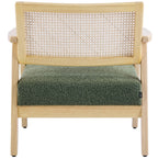 Tim - Fauteuil en Tissu Bouclé et Cannage Naturel - Vert