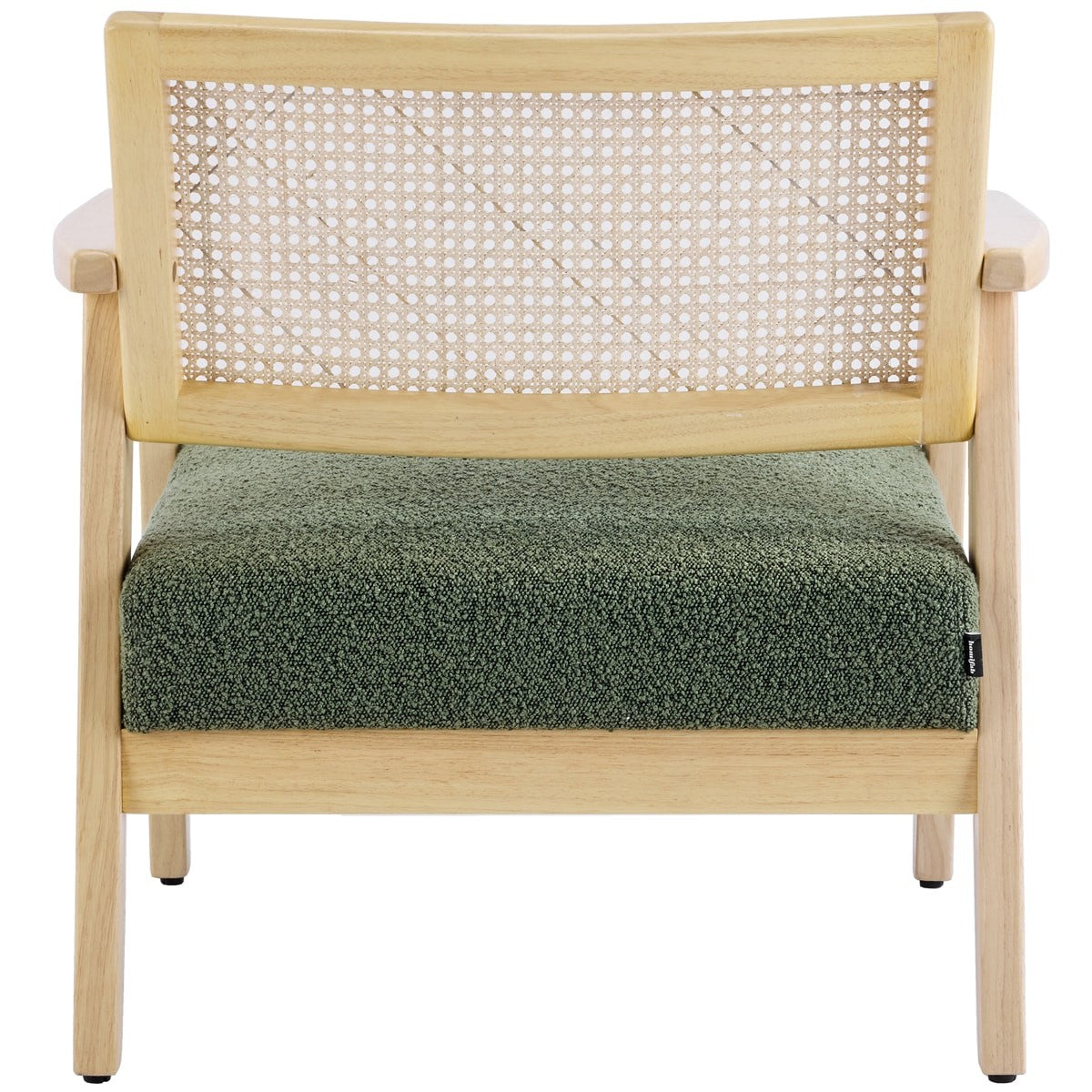 Tim - Fauteuil en Tissu Bouclé et Cannage Naturel - Vert