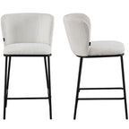 Toma - Lot de 2 Tabourets de Bar en Velours Côtelé, Piètement Noir - Beige