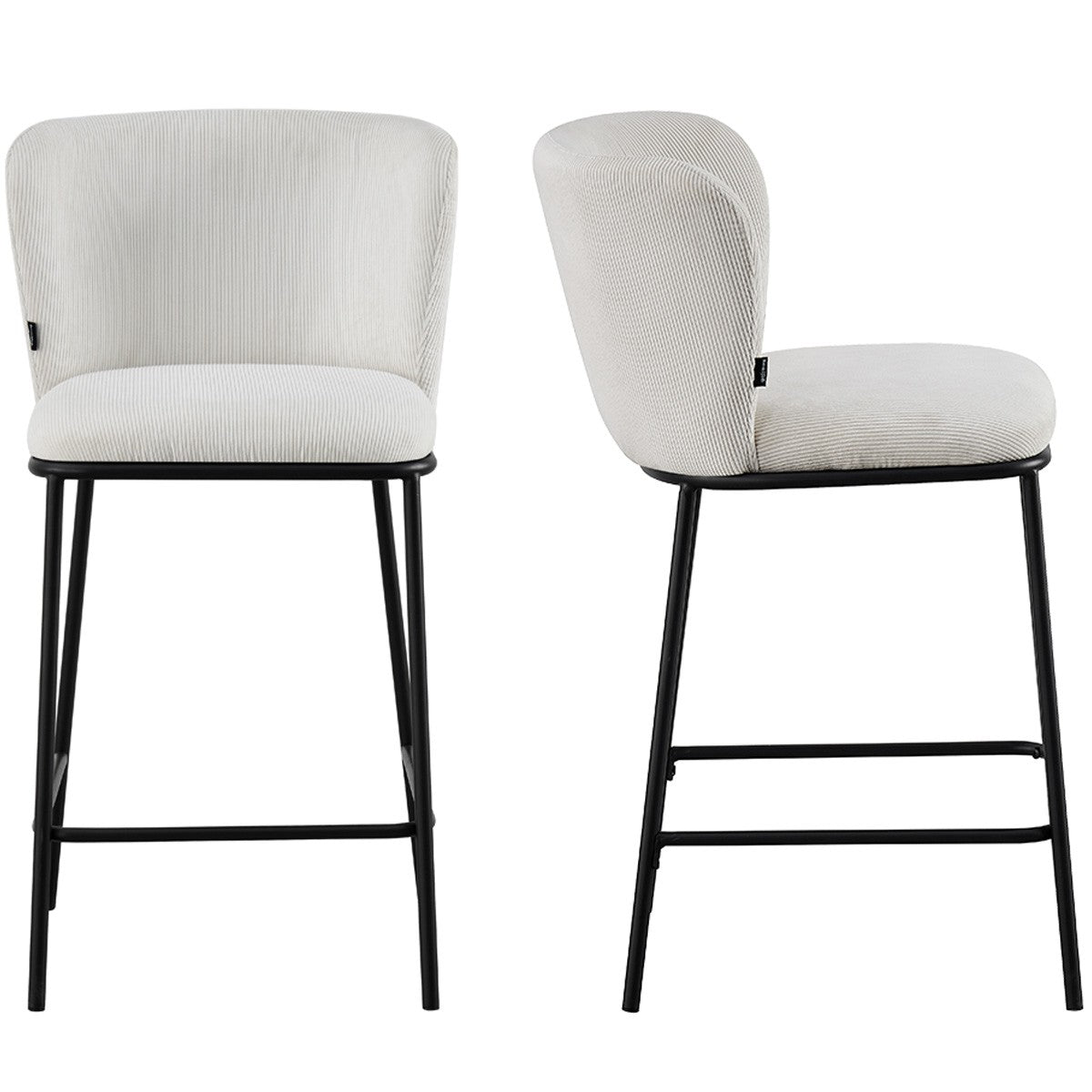 Toma - Lot de 2 Tabourets de Bar en Velours Côtelé, Piètement Noir - Beige