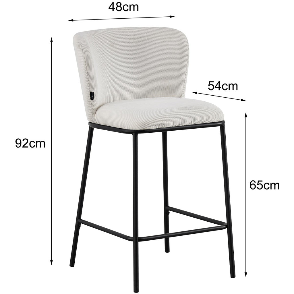 Toma - Lot de 2 Tabourets de Bar en Velours Côtelé, Piètement Noir - Beige