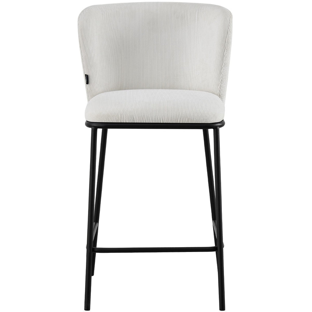 Toma - Lot de 2 Tabourets de Bar en Velours Côtelé, Piètement Noir - Beige