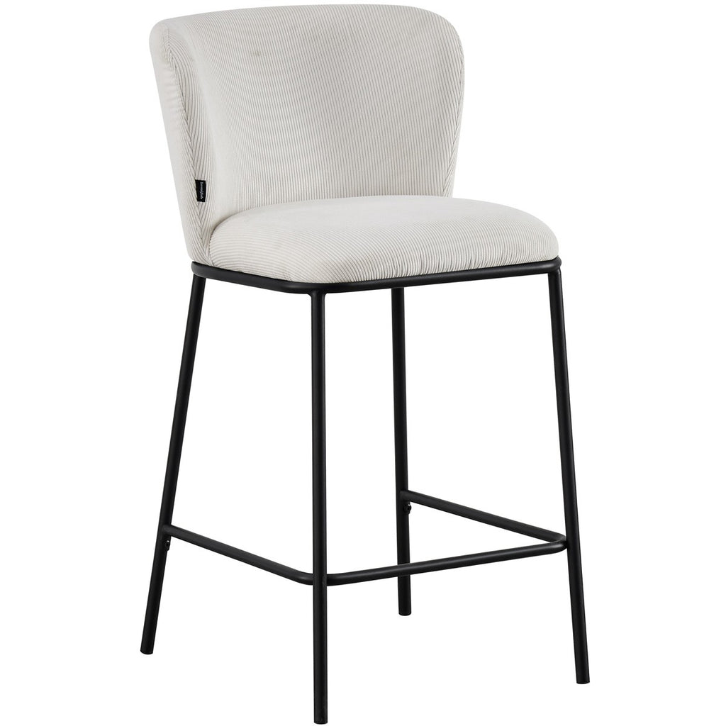 Toma - Lot de 2 Tabourets de Bar en Velours Côtelé, Piètement Noir - Beige