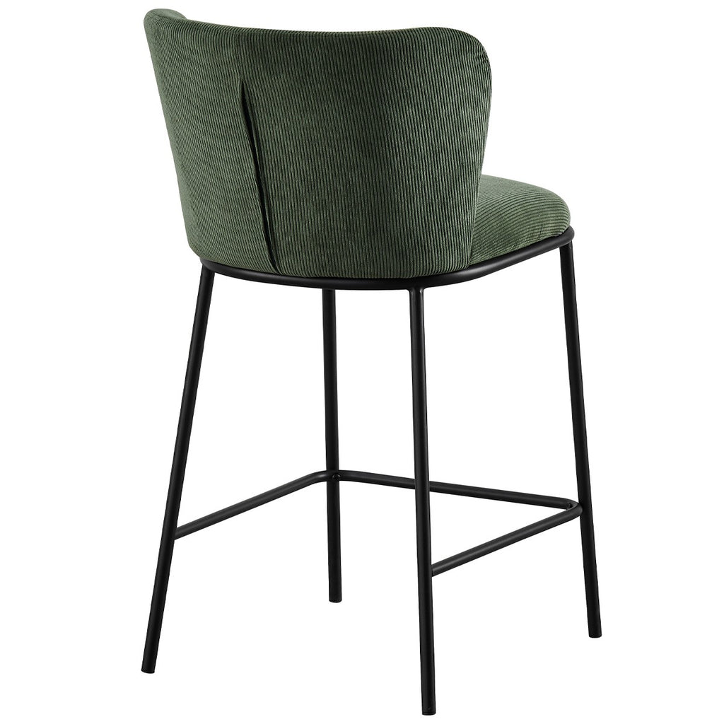 Toma - Lot de 2 Tabourets de Bar en Velours Côtelé, Piètement Noir - Vert Kaki