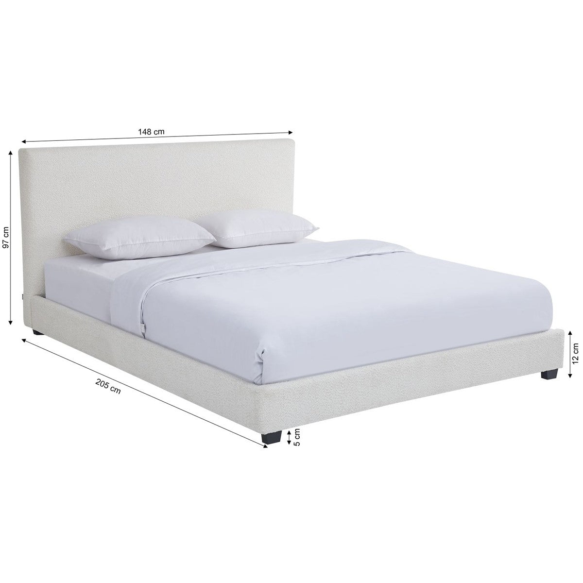 William - Lit Adulte 140x190 cm avec Tête de Lit Capitonnée en Tissu Bouclé - Beige