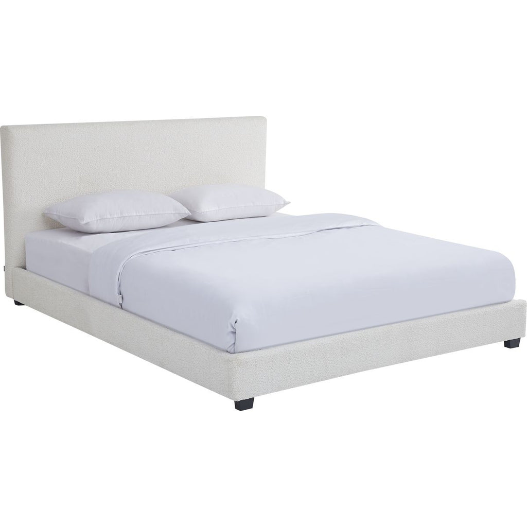 William - Lit Adulte 140x190 cm avec Tête de Lit Capitonnée en Tissu Bouclé - Beige