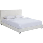 William - Lit Adulte 140x190 cm avec Tête de Lit Capitonnée en Tissu Bouclé - Beige