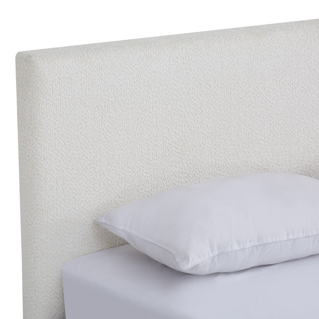 William - Lit Adulte 140x190 cm avec Tête de Lit Capitonnée en Tissu Bouclé - Beige