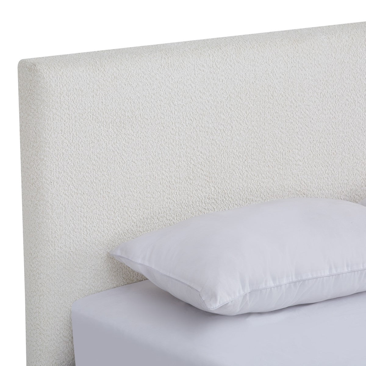 William - Lit Adulte 140x190 cm avec Tête de Lit Capitonnée en Tissu Bouclé - Beige