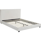William - Lit Adulte 140x190 cm avec Tête de Lit Capitonnée en Tissu Bouclé - Beige
