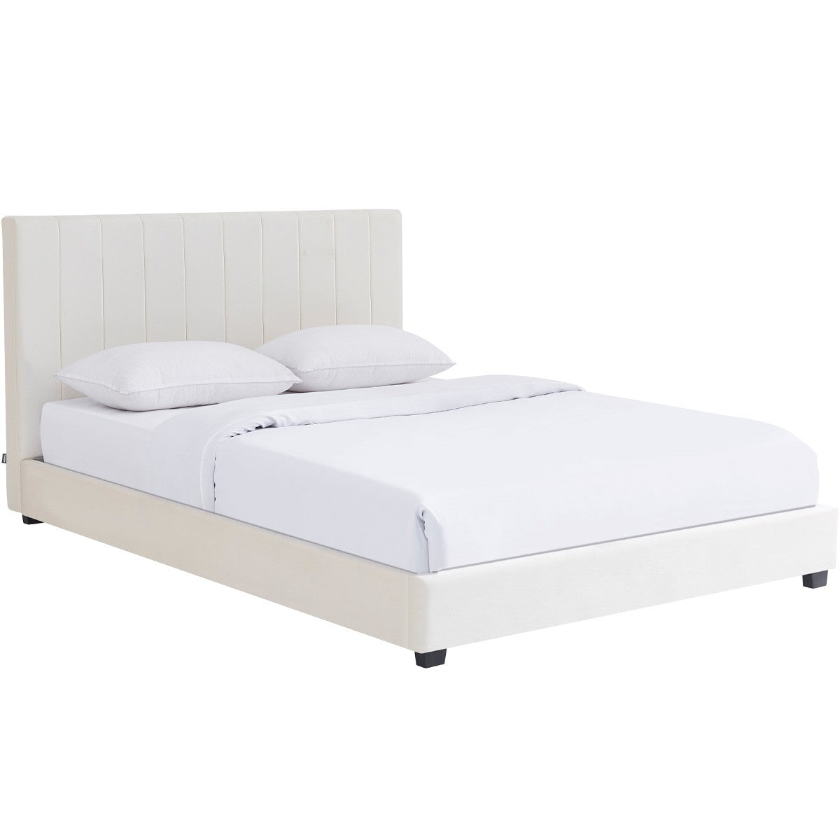 William - Lit Adulte 140x190 cm avec Tête de Lit Capitonnée en Velours - Beige