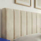 William - Lit Adulte 140x190 cm avec Tête de Lit Capitonnée en Velours - Beige