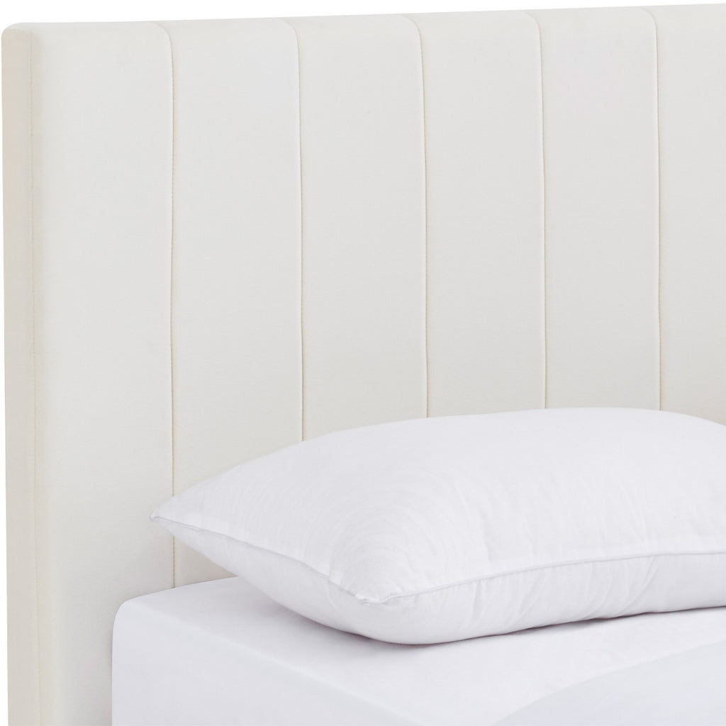 William - Lit Adulte 140x190 cm avec Tête de Lit Capitonnée en Velours - Beige