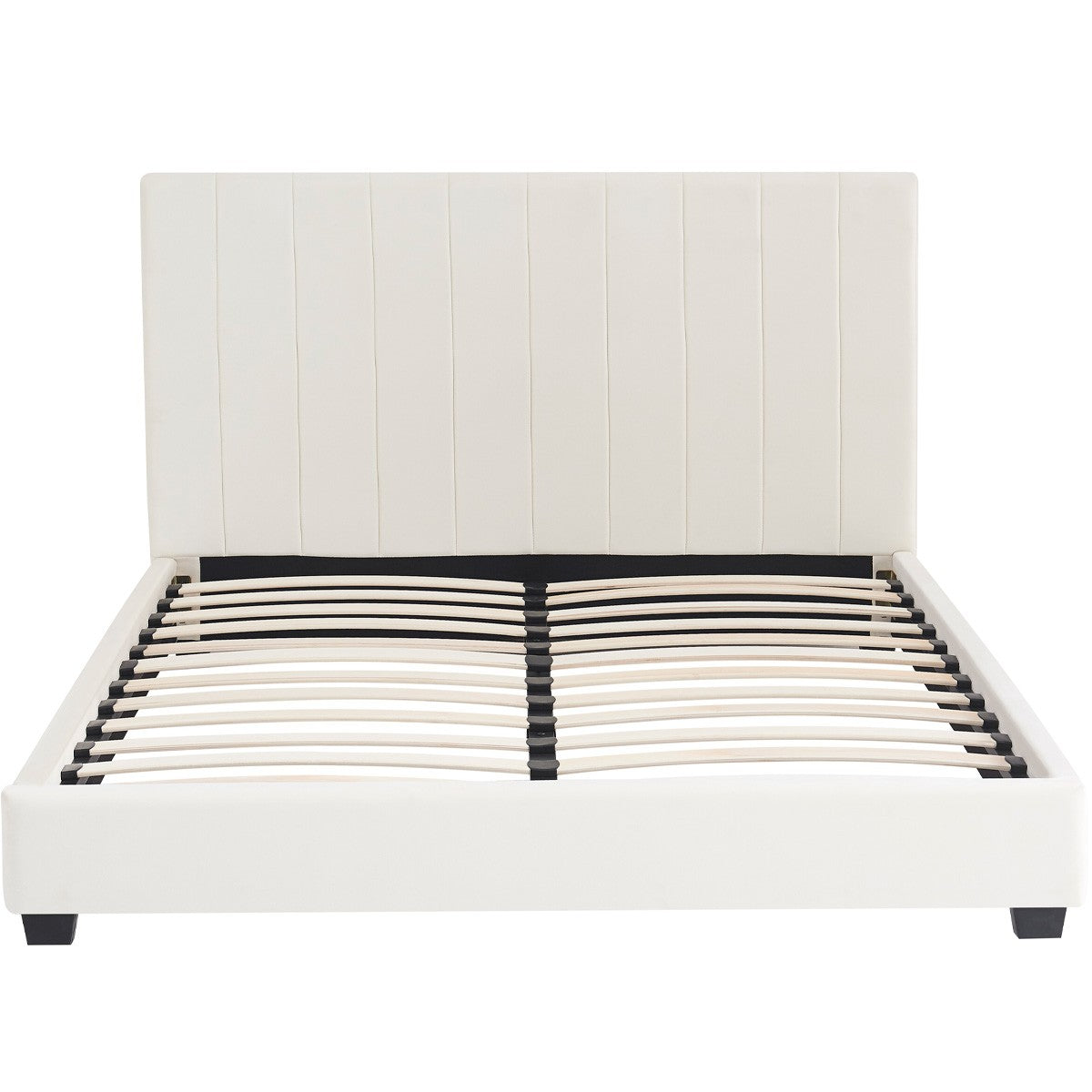 William - Lit Adulte 140x190 cm avec Tête de Lit Capitonnée en Velours - Beige