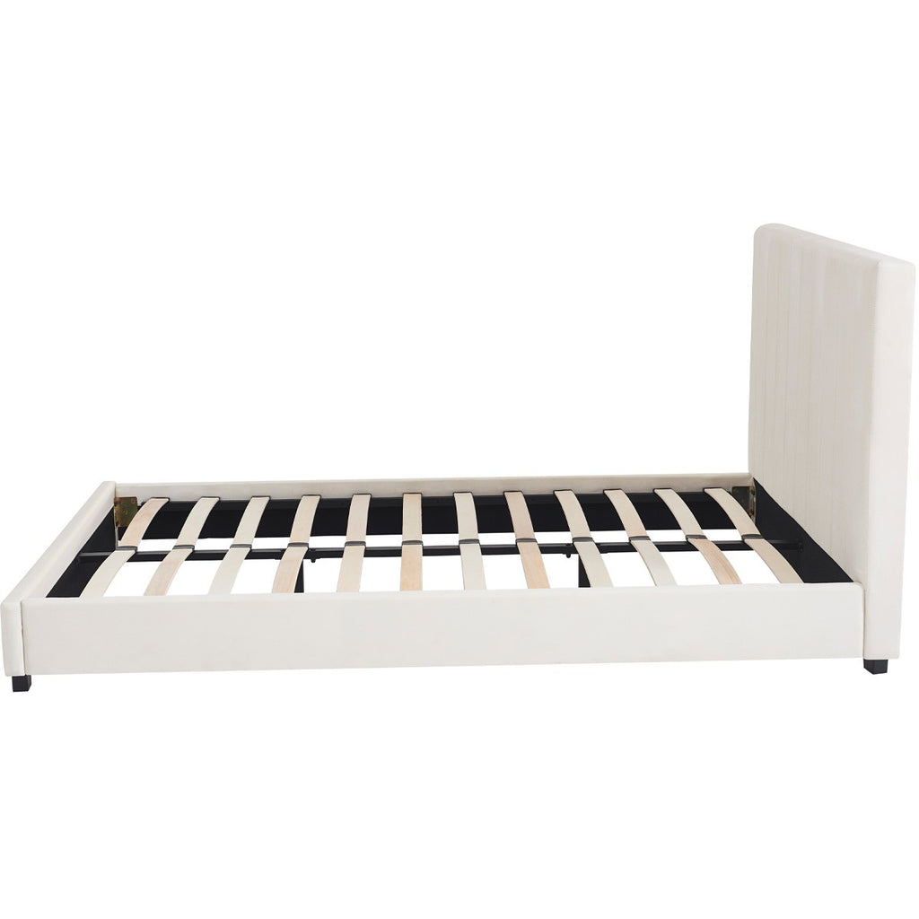 William - Lit Adulte 140x190 cm avec Tête de Lit Capitonnée en Velours - Beige