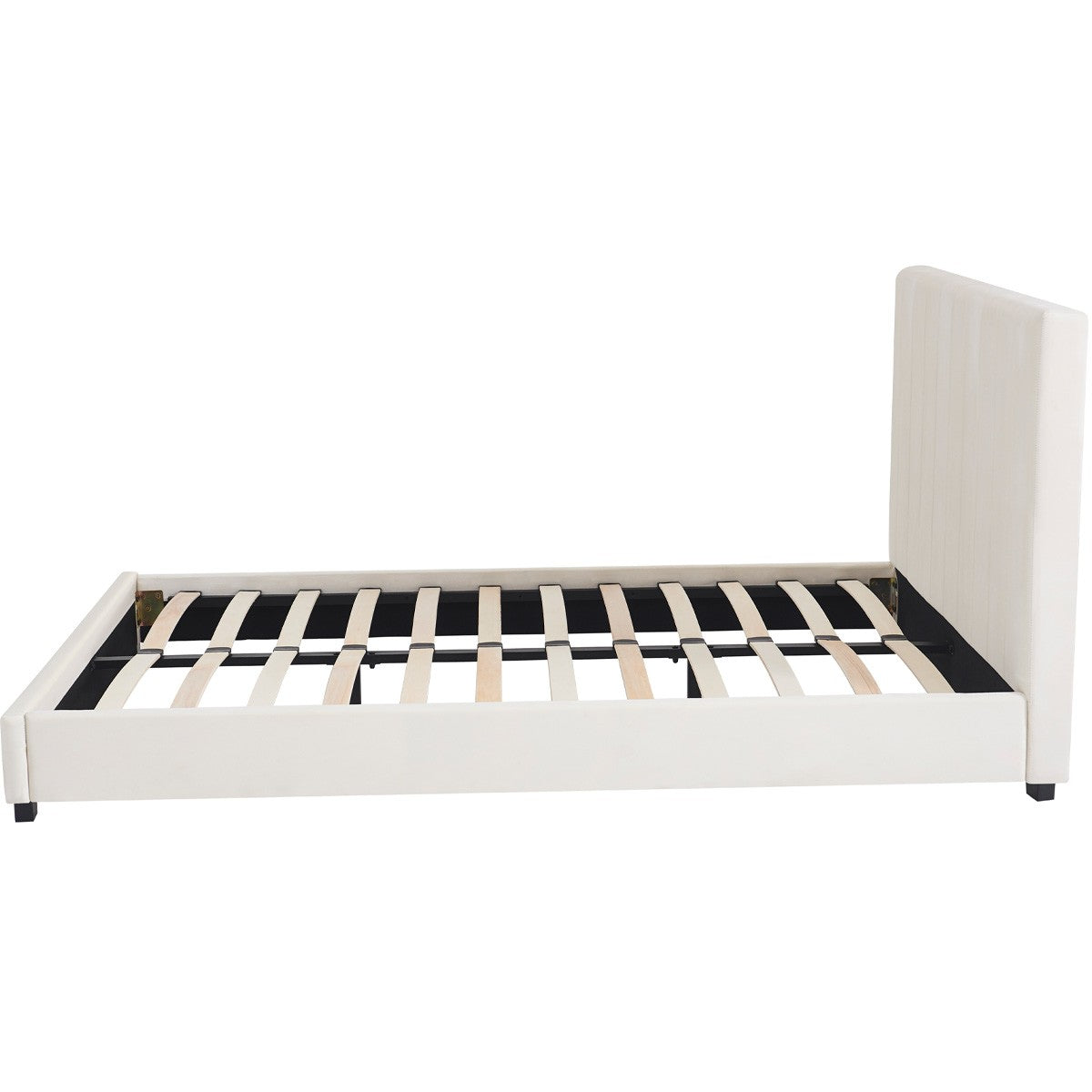 William - Lit Adulte 140x190 cm avec Tête de Lit Capitonnée en Velours - Beige