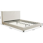 William - Lit Adulte 140x190 cm avec Tête de Lit Capitonnée en Velours Côtelé - Beige