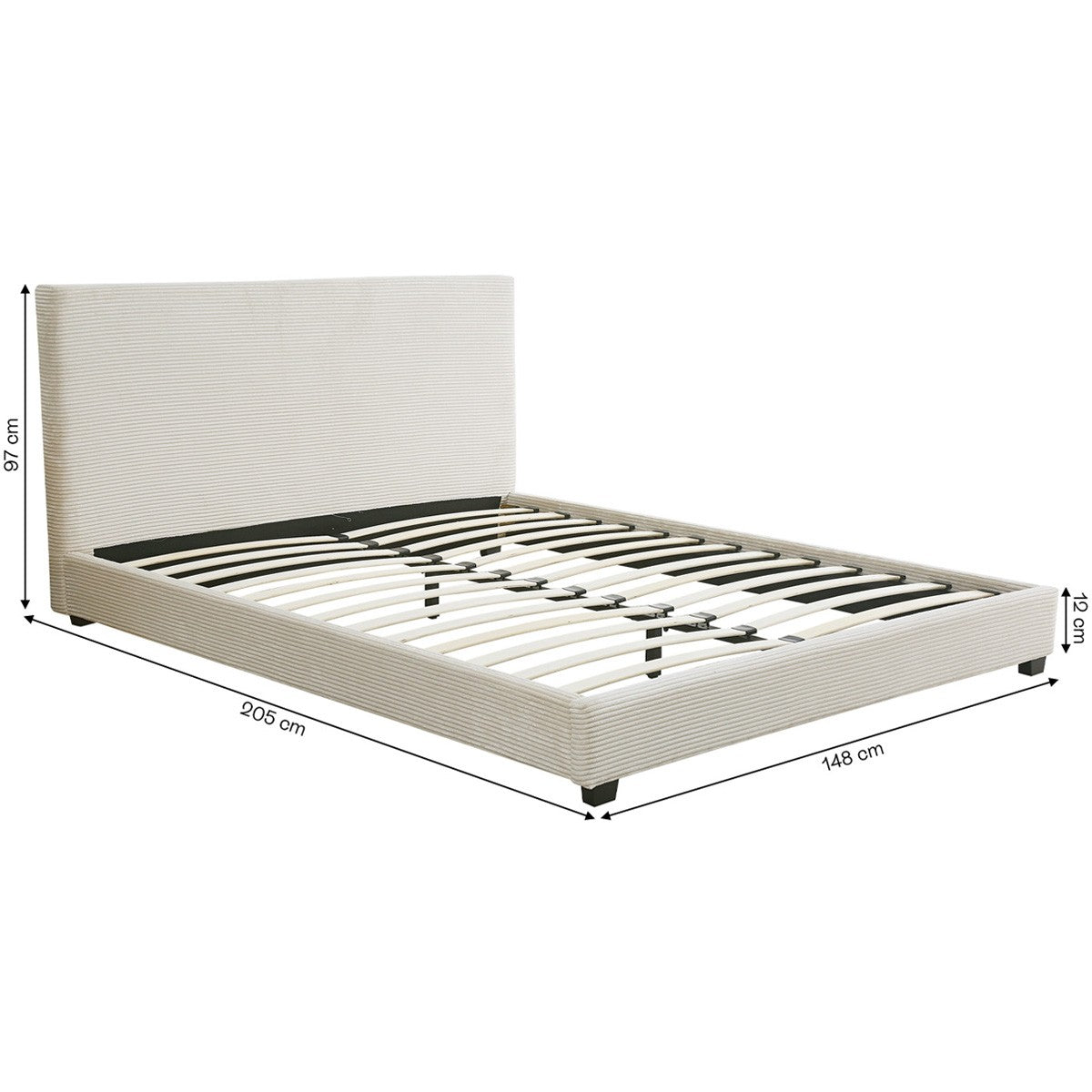 William - Lit Adulte 140x190 cm avec Tête de Lit Capitonnée en Velours Côtelé - Beige