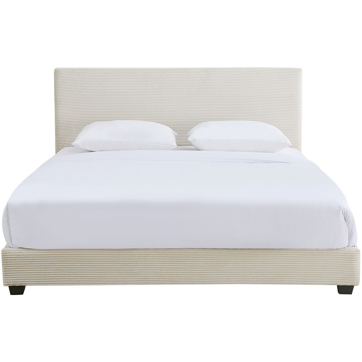 William - Lit Adulte 140x190 cm avec Tête de Lit Capitonnée en Velours Côtelé - Beige