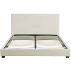 William - Lit Adulte 140x190 cm avec Tête de Lit Capitonnée en Velours Côtelé - Beige