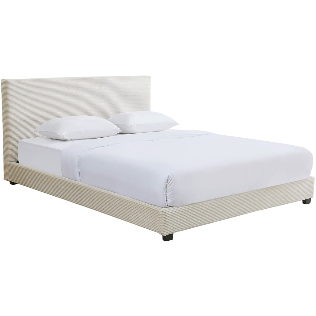 William - Lit Adulte 140x190 cm avec Tête de Lit Capitonnée en Velours Côtelé - Beige
