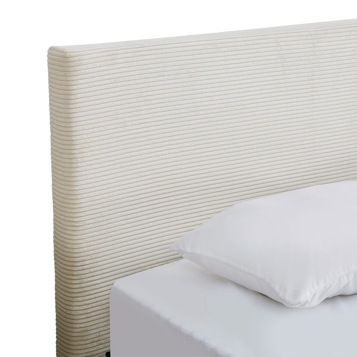 William - Lit Adulte 140x190 cm avec Tête de Lit Capitonnée en Velours Côtelé - Beige