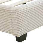 William - Lit Adulte 140x190 cm avec Tête de Lit Capitonnée en Velours Côtelé - Beige