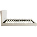 William - Lit Adulte 140x190 cm avec Tête de Lit Capitonnée en Velours Côtelé - Beige