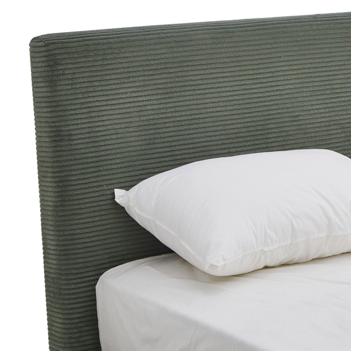William - Lit Adulte avec Tête de Lit Capitonnée en Velours Côtelé - Vert Kaki