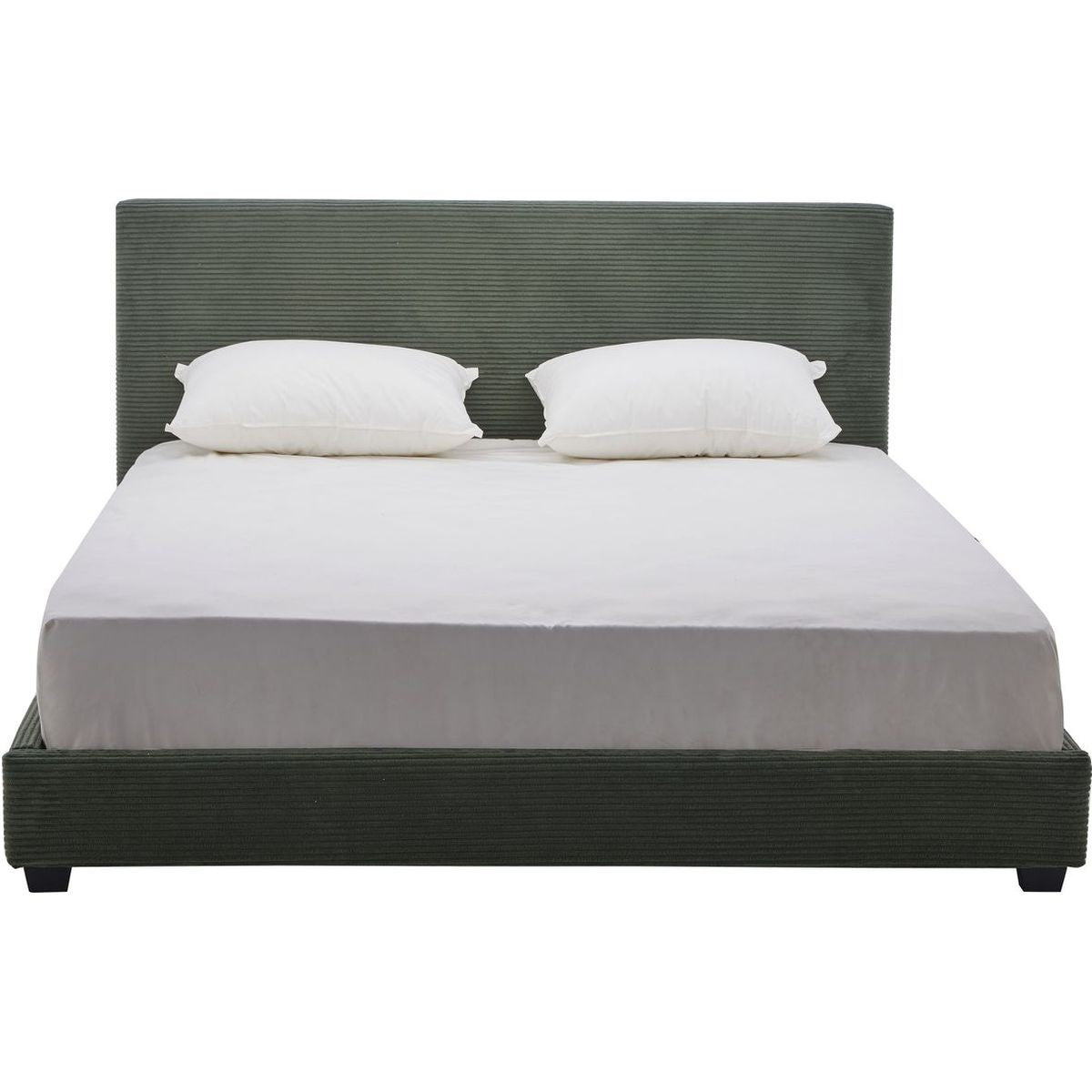 William - Lit Adulte avec Tête de Lit Capitonnée en Velours Côtelé - Vert Kaki