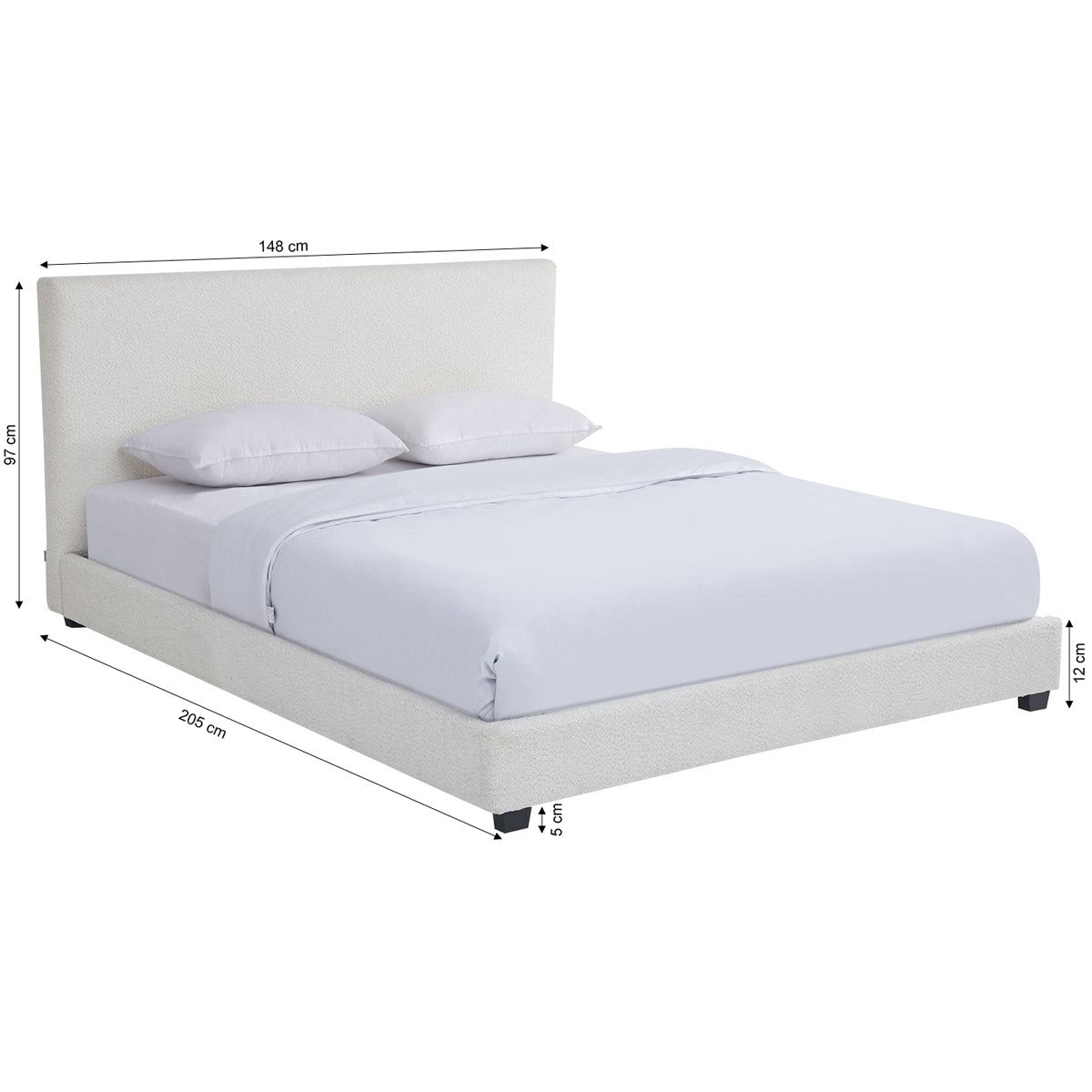 William - Lit Adulte 160x200 cm avec Tête de Lit Capitonnée en Tissu Bouclé - Beige