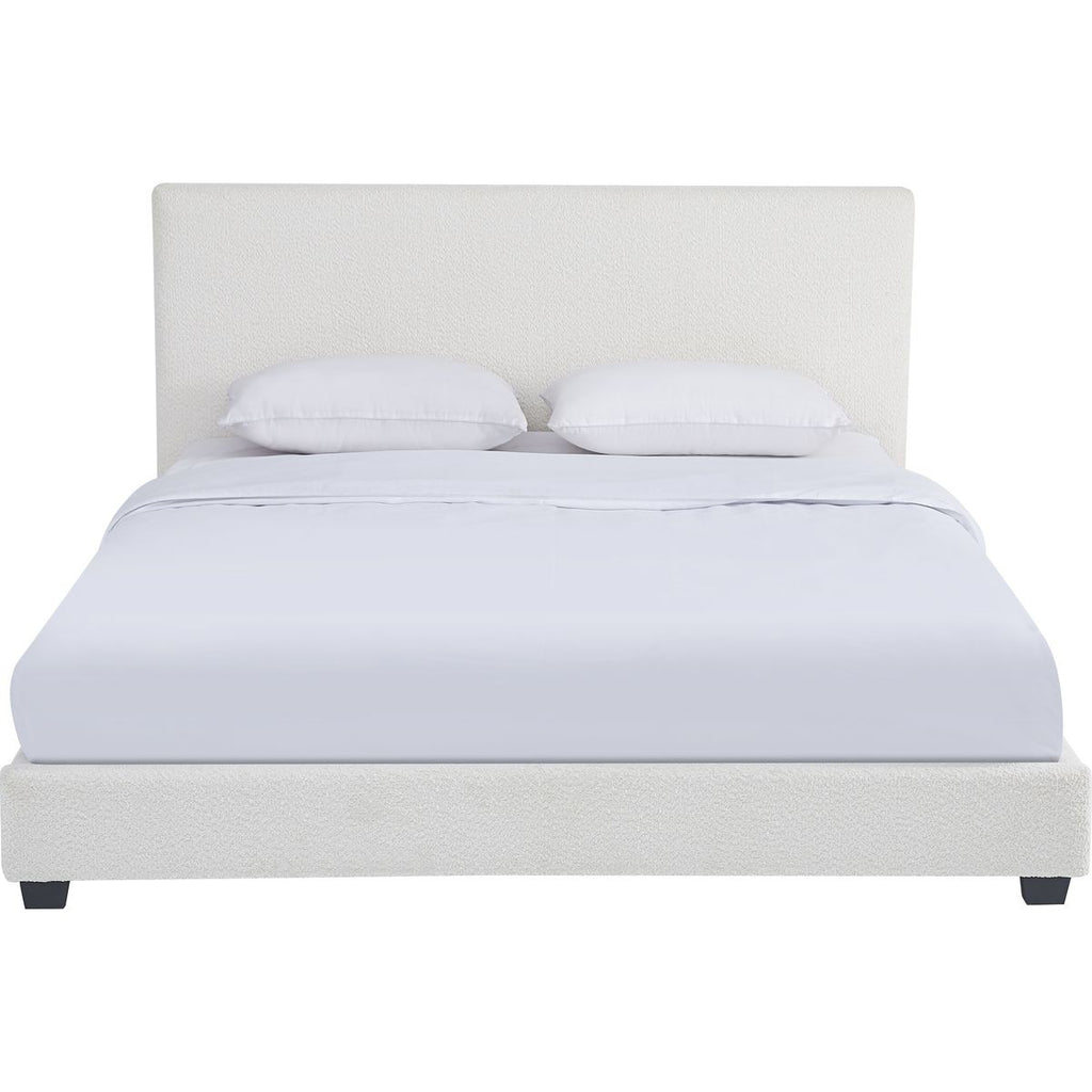 William - Lit Adulte 160x200 cm avec Tête de Lit Capitonnée en Tissu Bouclé - Beige