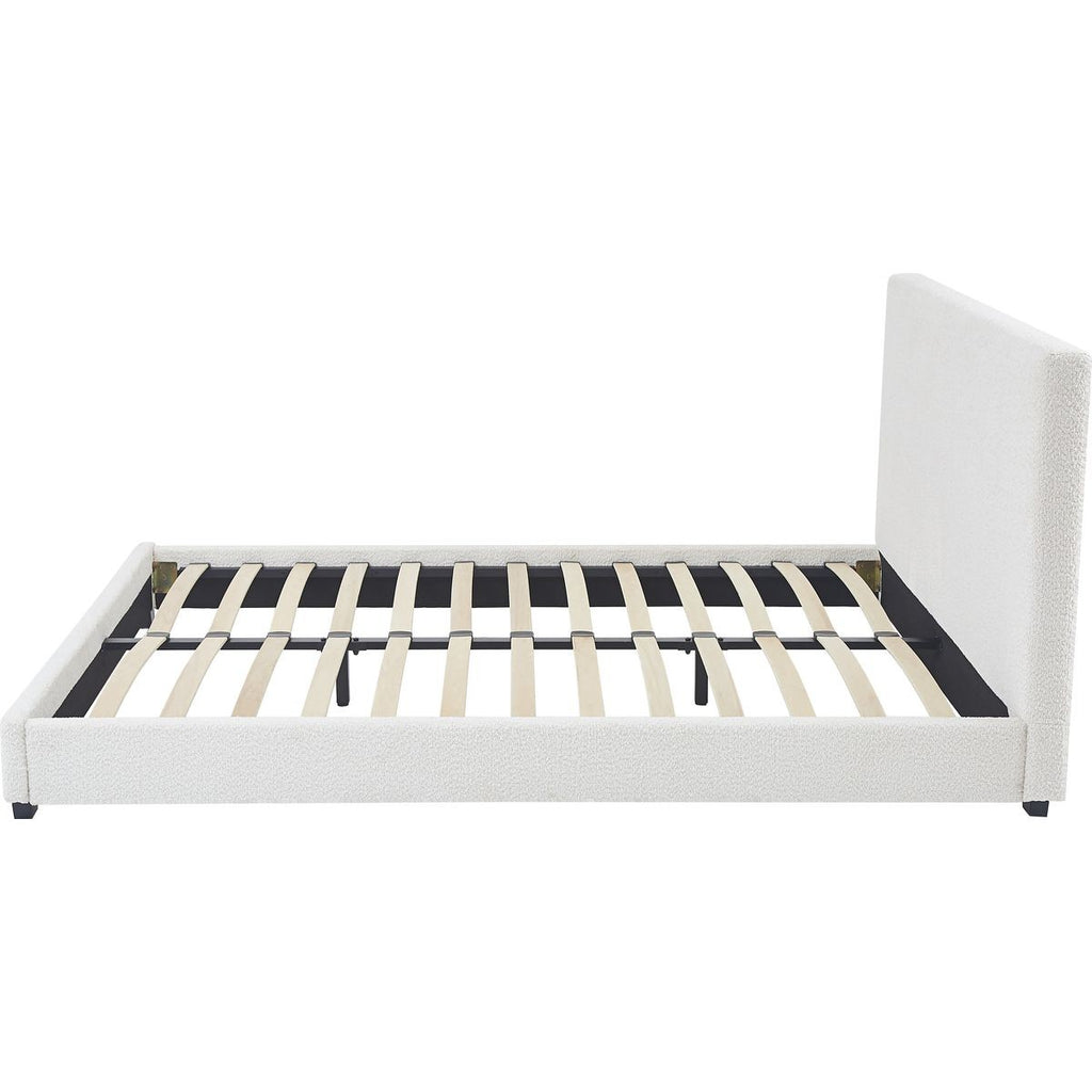 William - Lit Adulte 160x200 cm avec Tête de Lit Capitonnée en Tissu Bouclé - Beige
