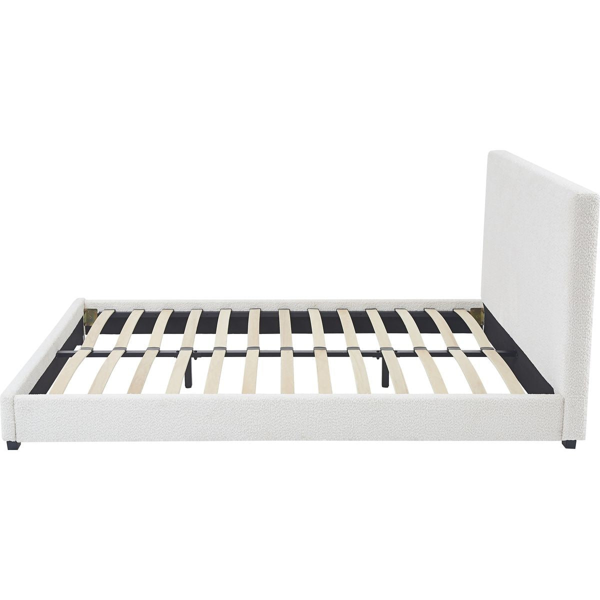 William - Lit Adulte 160x200 cm avec Tête de Lit Capitonnée en Tissu Bouclé - Beige