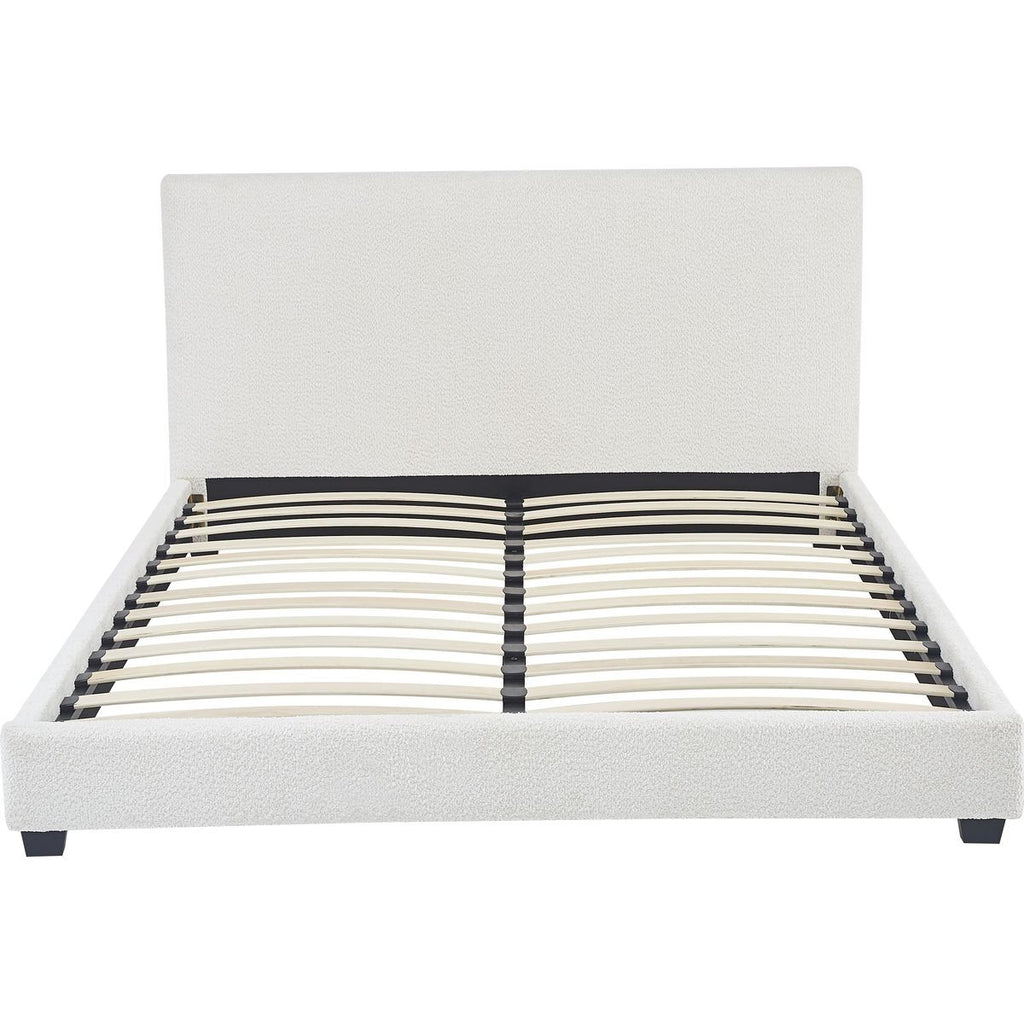 William - Lit Adulte 160x200 cm avec Tête de Lit Capitonnée en Tissu Bouclé - Beige