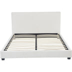 William - Lit Adulte 160x200 cm avec Tête de Lit Capitonnée en Tissu Bouclé - Beige