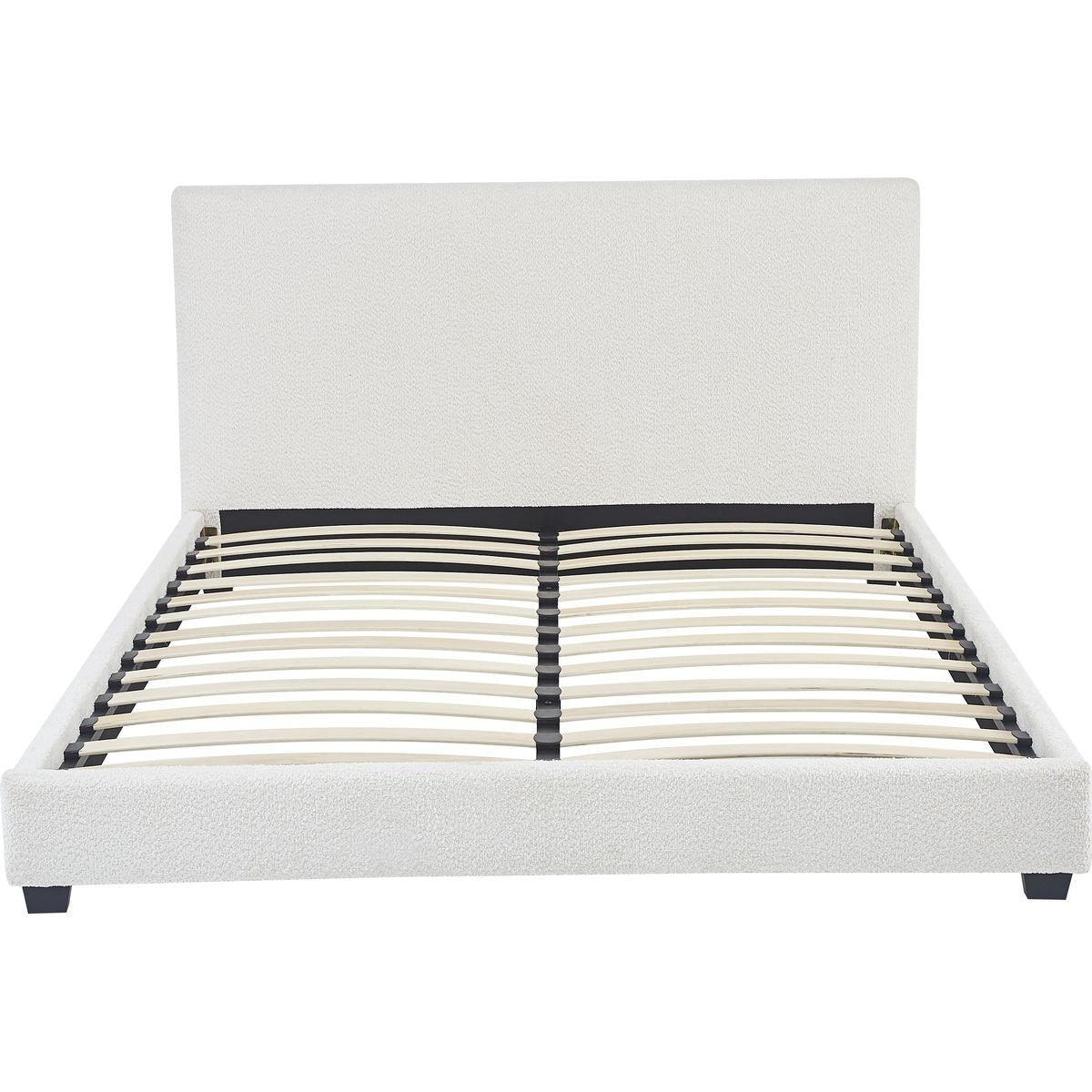 William - Lit Adulte 160x200 cm avec Tête de Lit Capitonnée en Tissu Bouclé - Beige