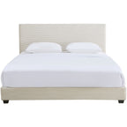 William - Lit Adulte 160x200 cm avec Tête de Lit Capitonnée en Velours Côtelé - Beige