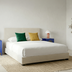 William - Lit Adulte 160x200 cm avec Tête de Lit Capitonnée en Velours Côtelé - Beige
