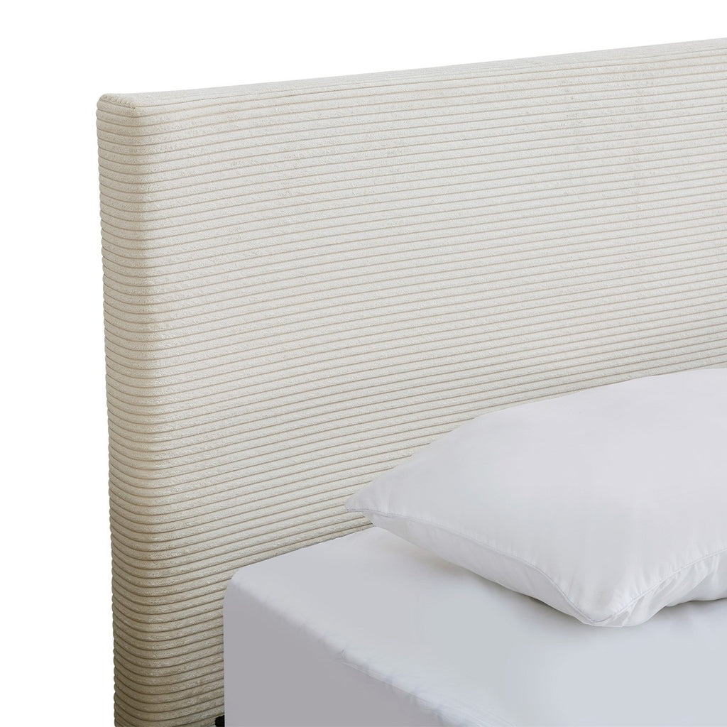William - Lit Adulte 160x200 cm avec Tête de Lit Capitonnée en Velours Côtelé - Beige