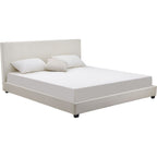 William - Lit Adulte 180x200 cm avec Tête de Lit Capitonnée en Velours - Beige