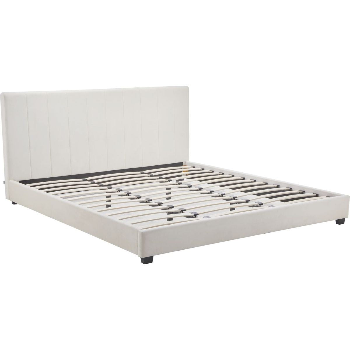 William - Lit Adulte 180x200 cm avec Tête de Lit Capitonnée en Velours - Beige