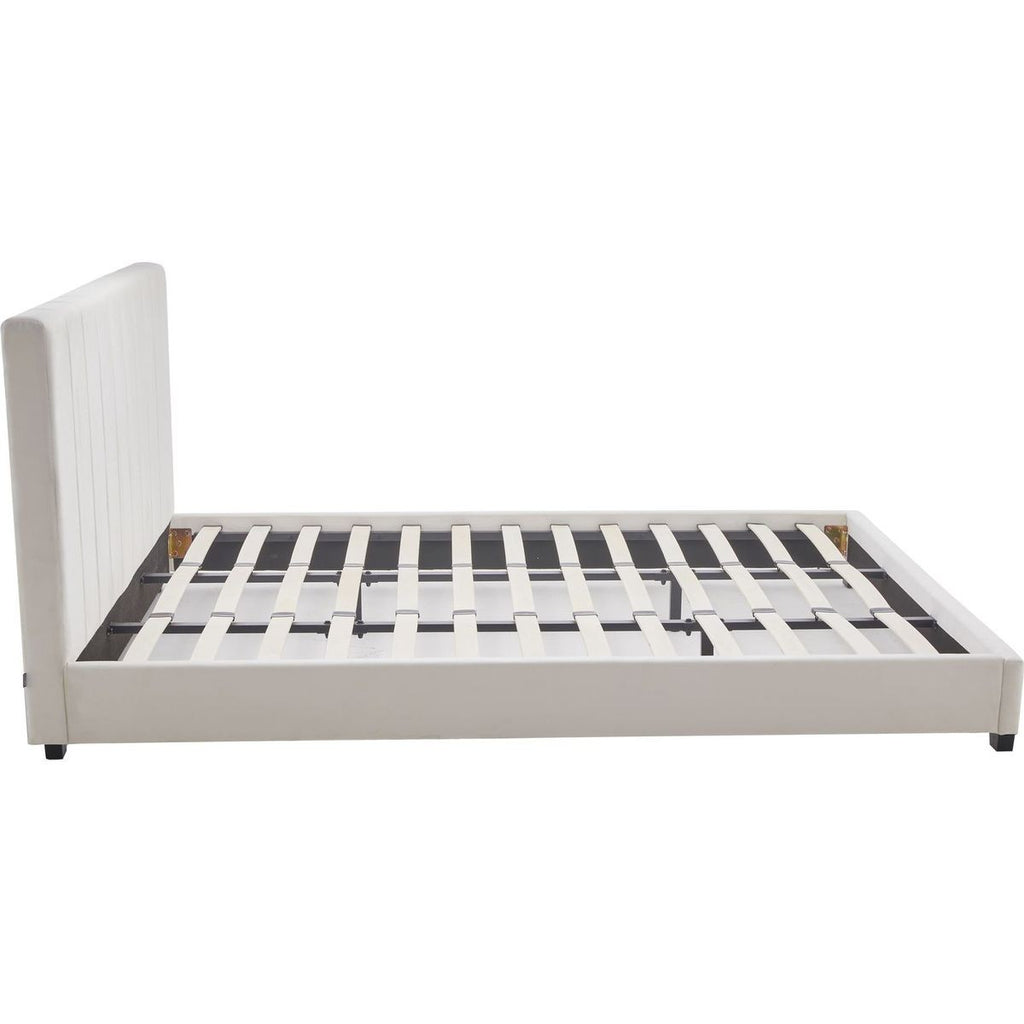 William - Lit Adulte 180x200 cm avec Tête de Lit Capitonnée en Velours - Beige