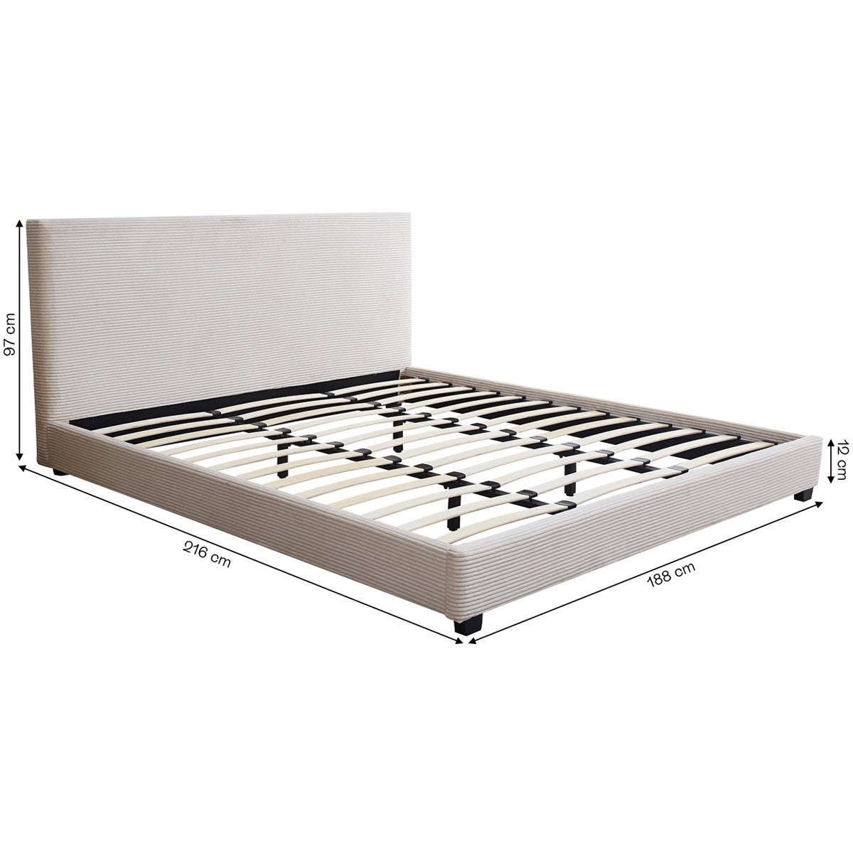 William - Lit Adulte 180x200 cm avec Tête de Lit Capitonnée en Velours Côtelé - Beige