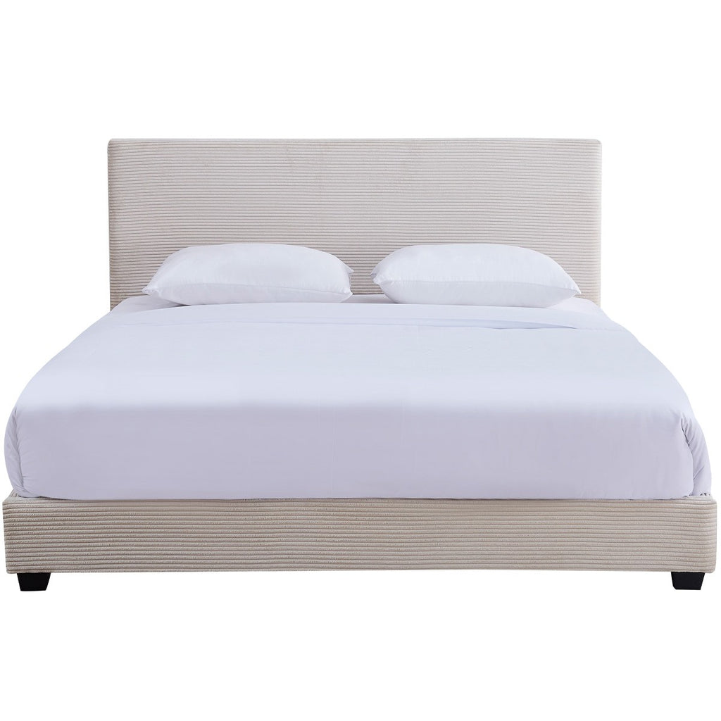 William - Lit Adulte 180x200 cm avec Tête de Lit Capitonnée en Velours Côtelé - Beige
