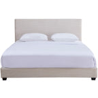 William - Lit Adulte 180x200 cm avec Tête de Lit Capitonnée en Velours Côtelé - Beige
