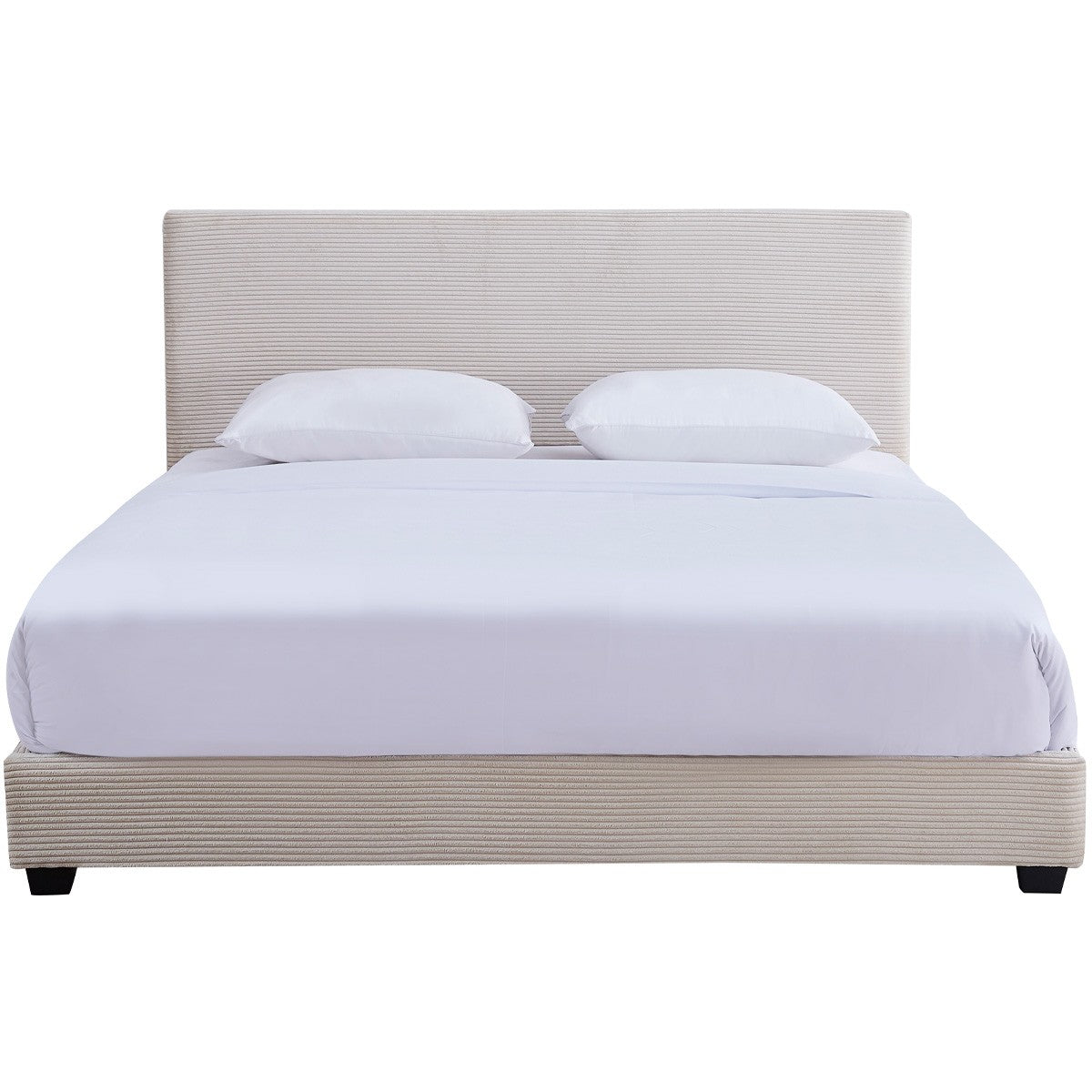 William - Lit Adulte 180x200 cm avec Tête de Lit Capitonnée en Velours Côtelé - Beige