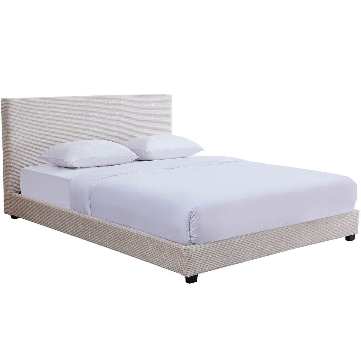 William - Lit Adulte 180x200 cm avec Tête de Lit Capitonnée en Velours Côtelé - Beige
