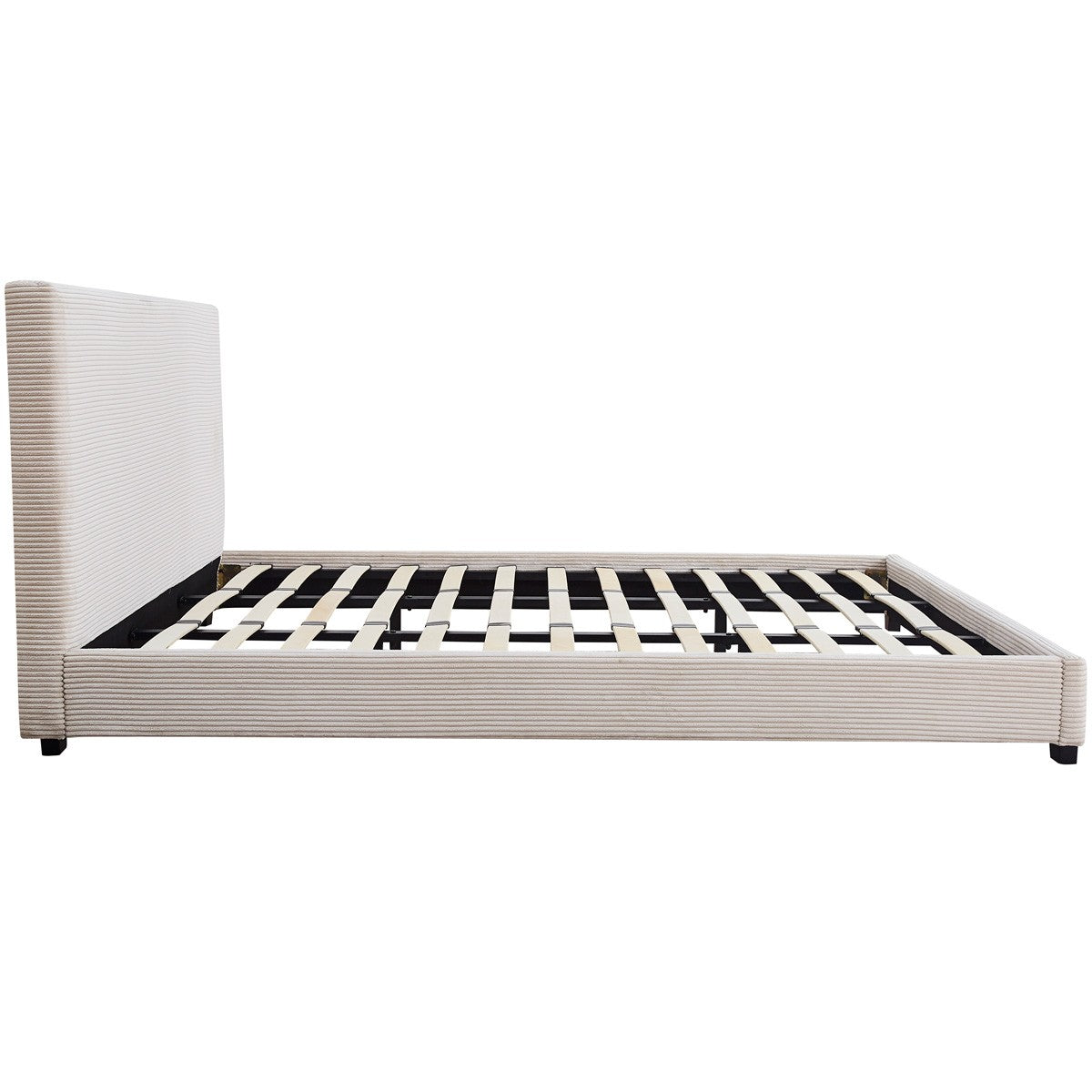 William - Lit Adulte 180x200 cm avec Tête de Lit Capitonnée en Velours Côtelé - Beige