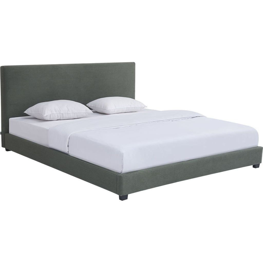 William - Lit Adulte avec Tête de Lit Capitonnée en Velours Côtelé - Vert Kaki